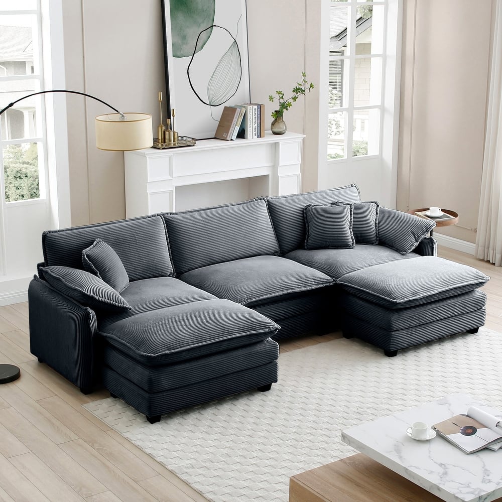 5-Piece Corduroy U-Shaped Modular Sectional Sofa with 2 Ottomans