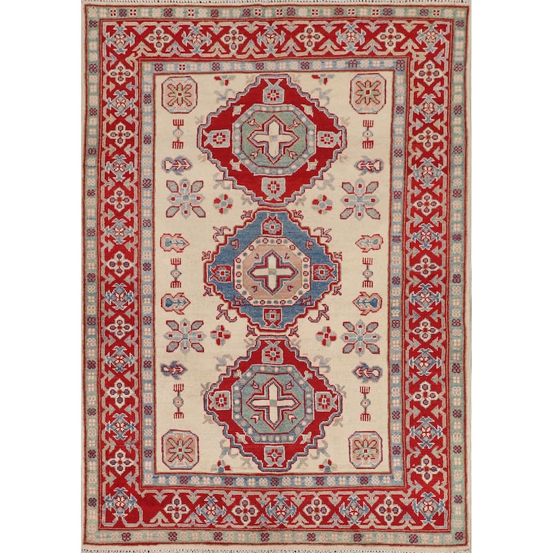 Kazak Area Rug Hand-Knotted Wool Carpet - 4'3" x 6'0"