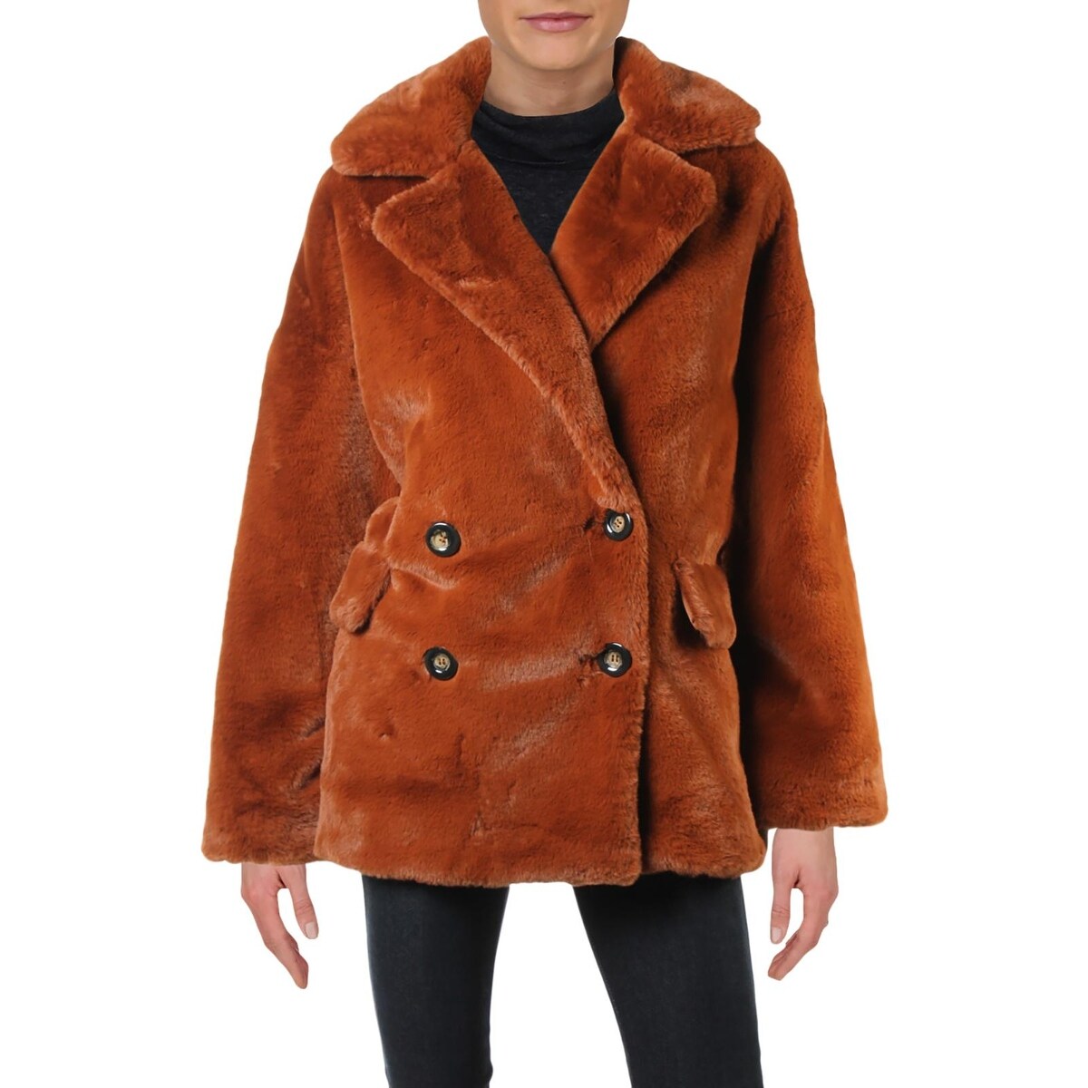 Shop Free People Womens Kate Faux Fur Coat Winter Double Breasted