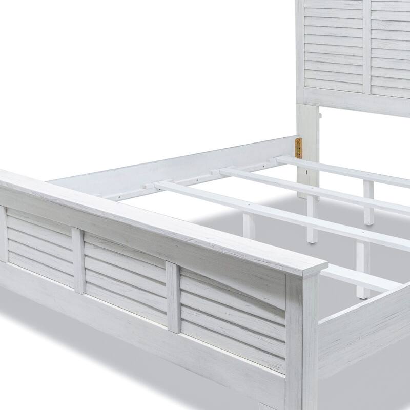 HomeRoots White Plantation Shutter Distressed Solid Wood King Bed Frame
