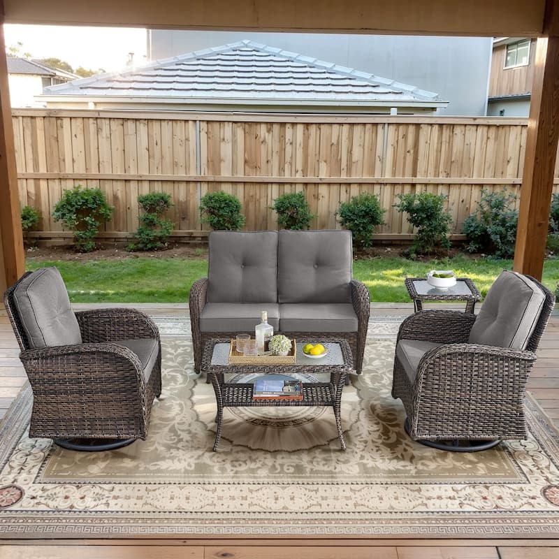 Gymojoy Outdoor Wicker Patio Furniture Loveseat Glider Set