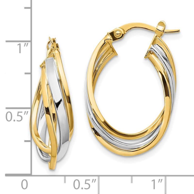 Curata 14k Two tone Gold Polished Oval Swirl Hoop Earrings 25x17mm