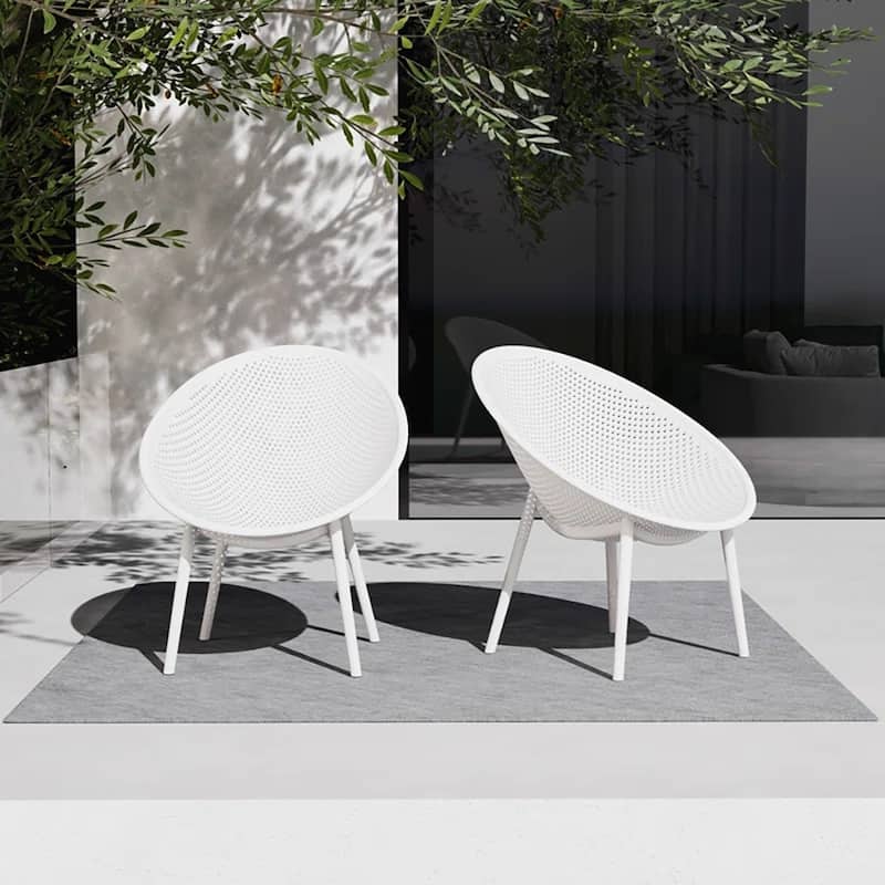 Set of 2 Modern Plastic Lounge Chair Plastic Legs with Polka Dots Spot Breathable for Patio Indoor Outdoor Use