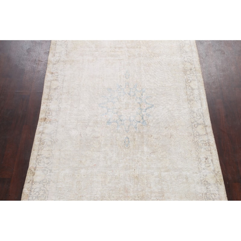 Muted Distressed Kerman Persian Area Rug Wool Hand-knotted Carpet - 6'3" x 9'11"