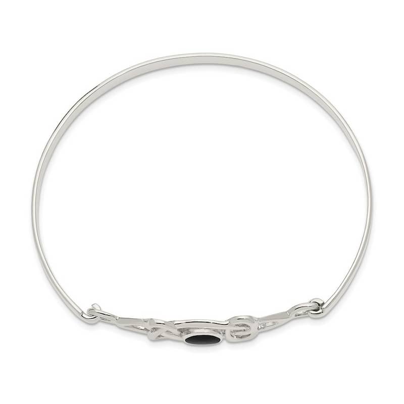 Curata 925 Sterling Silver Celtic Black Onyx Hook Bangle Bracelet