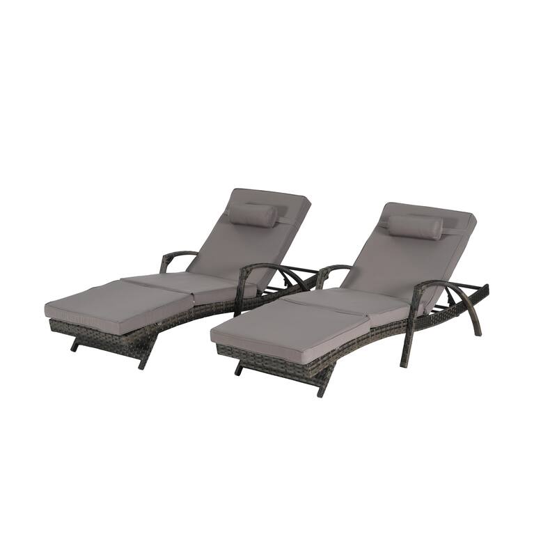 Wicker Curved Lounge Chair Set of 2, Outdoor Reclining Chairs with Cushions & 5 Adjustable Reclining Angles