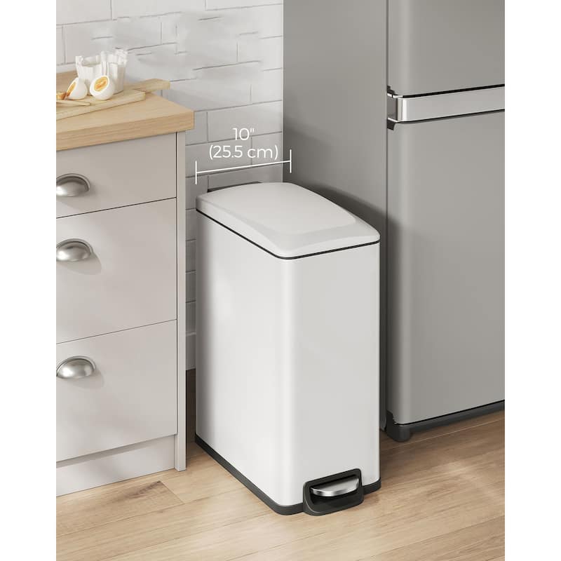 Slim Stainless-Steel Trash Can 12.7 Gallon with Soft Close Lid and Removable Inner Bucket Pedal Control