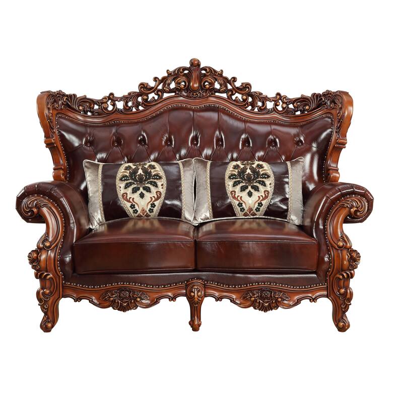 Helene Cherry and Walnut Loveseat with 3-Pillows