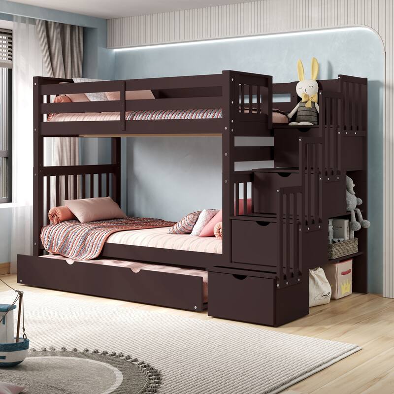 Taylor & Olive Trillium Tall Twin over Twin Stairway Bunk Bed, Trundle