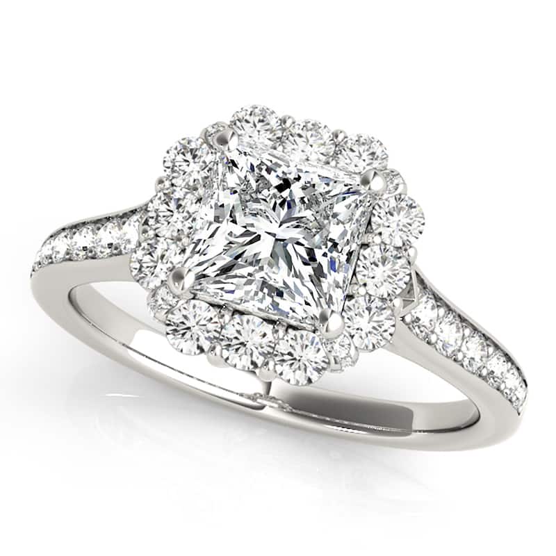 Auriya 14k White Gold Lab Grown Princess Diamond Halo Engagement Ring 0.50 to 5.00 ct. tw. (F-G VS) - 0.75 ct. center - 7