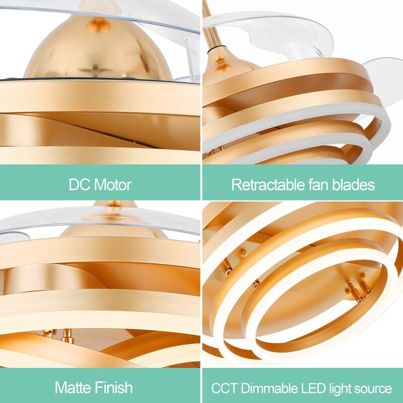 Oaks Aura 42in. DIY Shape Retractable Ceiling Fan With Lights, 6-Speed DC Motor Modern Ceiling Fan with LED Light and Remote