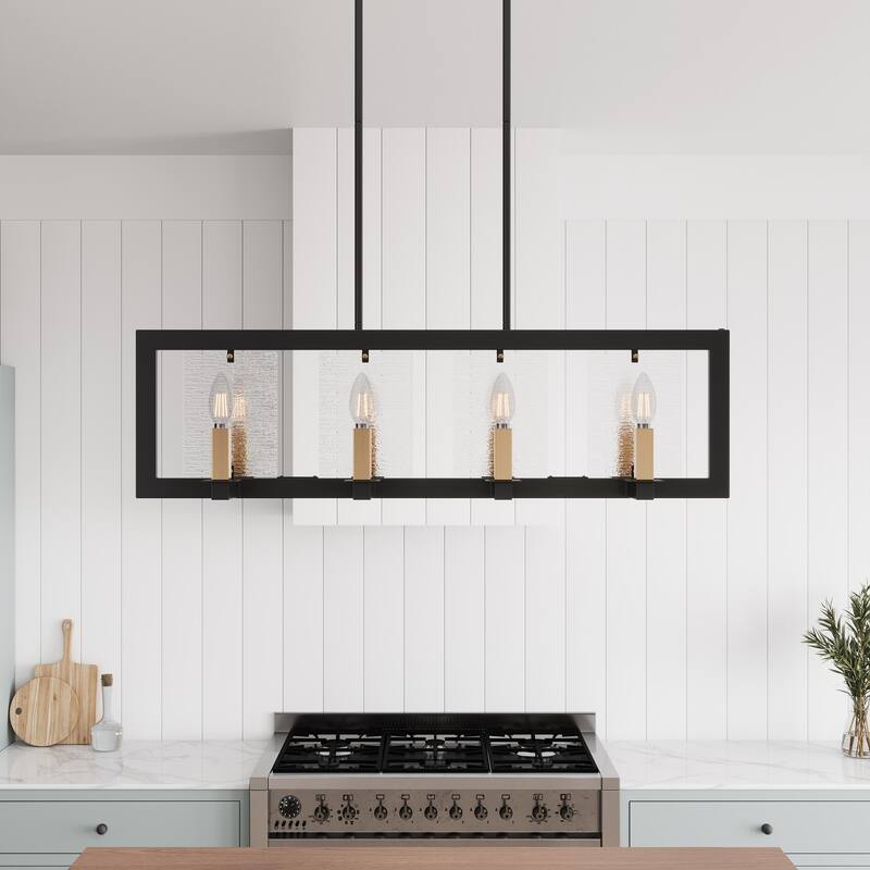 Farmhouse Black Chandelier Rectangle 8-Light Dining Room Lighting Fixture - Black