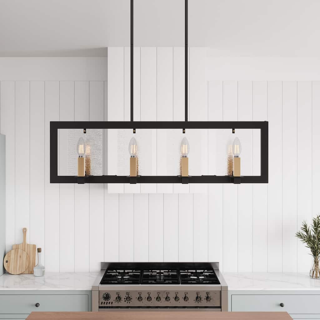 Farmhouse Black Chandelier Rectangle 8-Light Dining Room Lighting Fixture