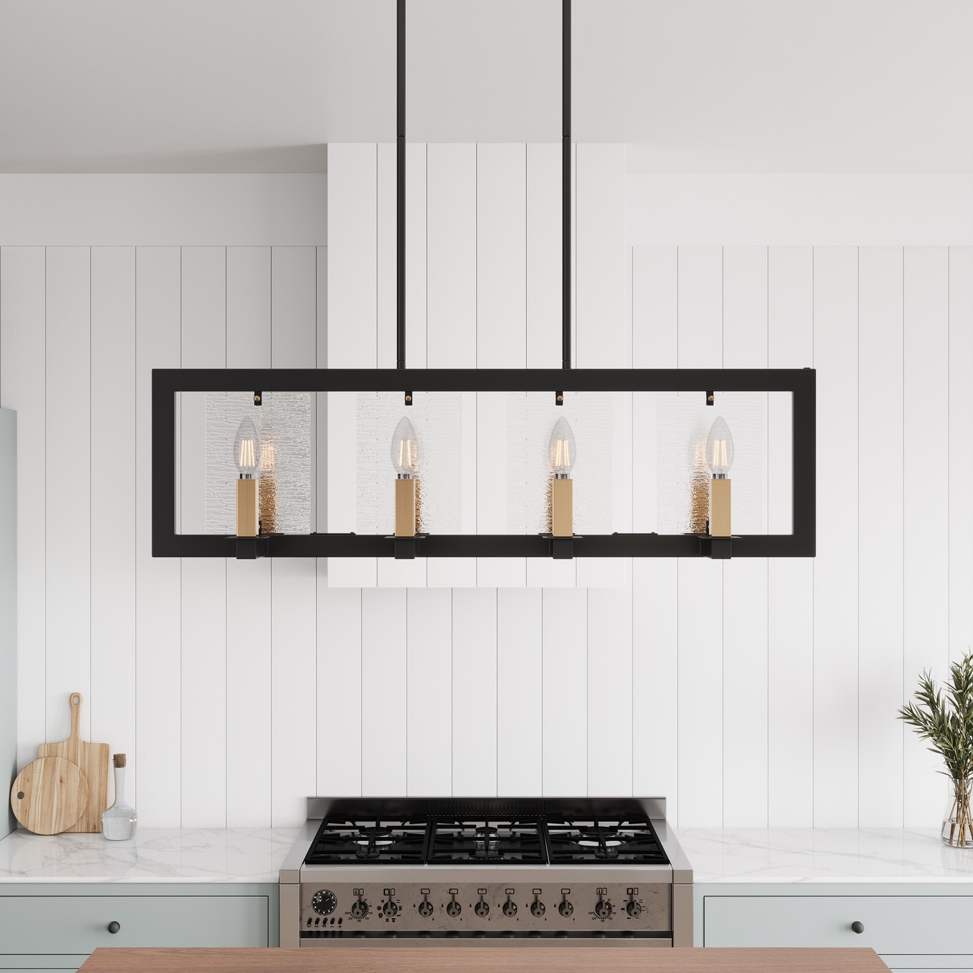 Farmhouse Black Chandelier Rectangle 8-Light Dining Room Lighting Fixture