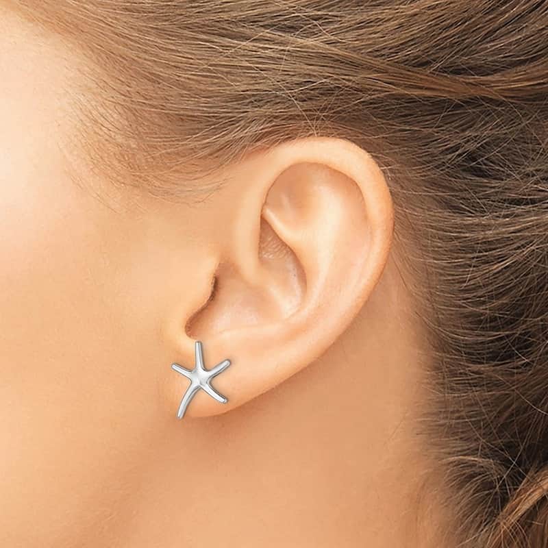 Curata 14k White Gold White Polished 12mm Nautical Starfish Post Earrings