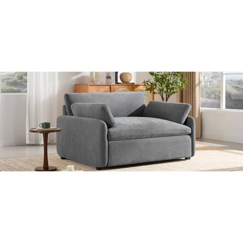 Roomfitters 50" Oversized Chenille Accent Chair, Wide Deep Seat Single Sofa, Modern Upholstered Lounge Chair with Pillows