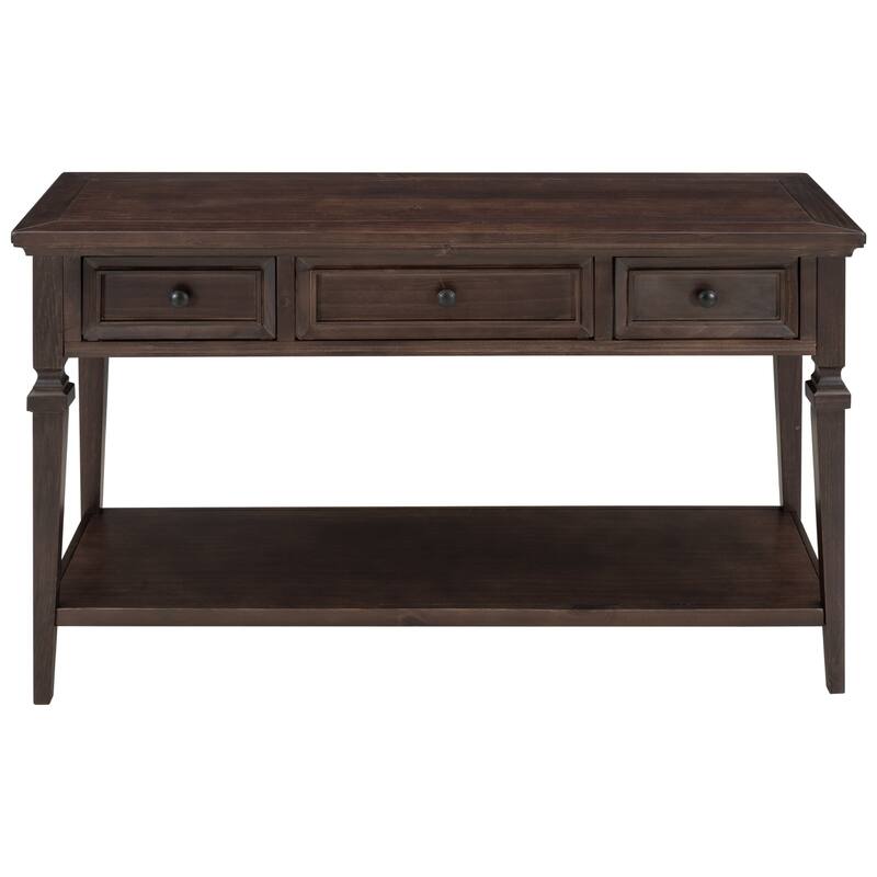 Retro Style Console Table with Three Drawers and Bottom Shelf - Espresso
