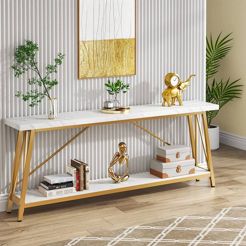 70.9 Inches Entry Console Table, Long Sofa Table - White