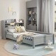 preview thumbnail 2 of 20, Classic Twin Size Platform Kids Bed Frame with LED Light, Multi-functional Storage Headboard and Safety Guardrail, Antique Grey