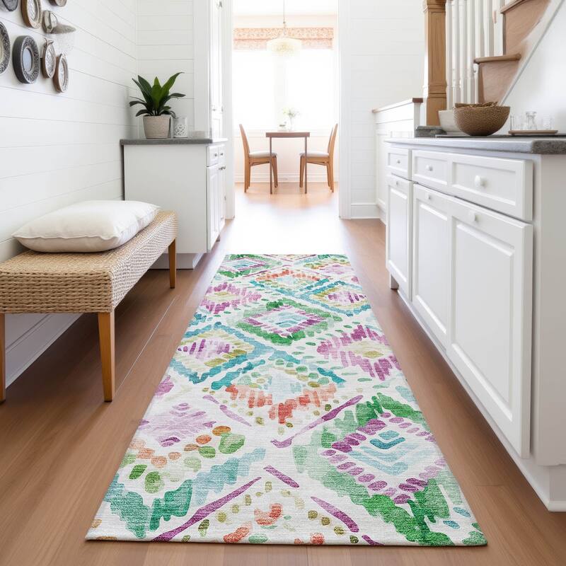Premium Washable Super Soft Boho Watercolor Mayfield Rug - Teal - 2'3" x 7'6"
