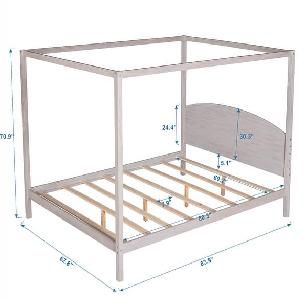 dimension image slide 0 of 4, King /Queen Size Canopy Platform Bed with Headboard and Support Legs, Grey/Brown