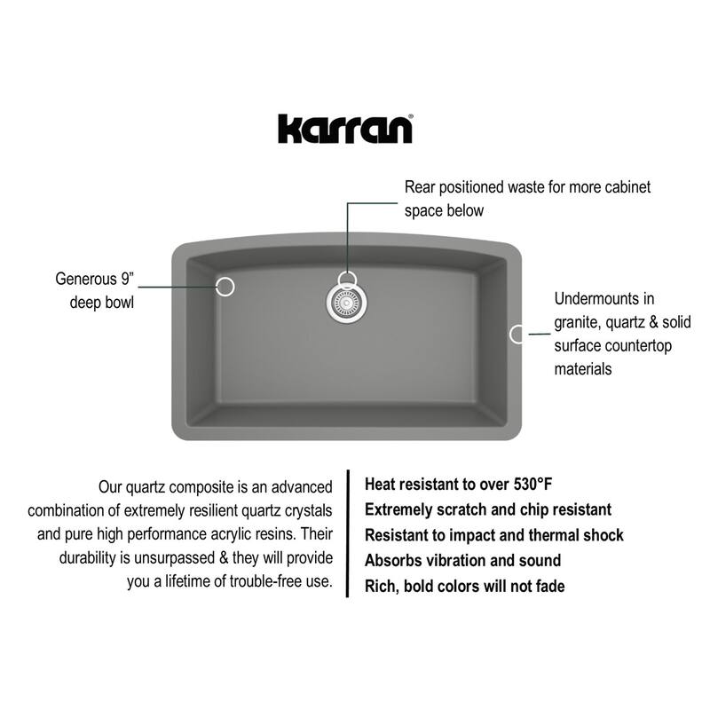 Karran Undermount Quartz 32 in. Single Bowl Kitchen Sink Kit