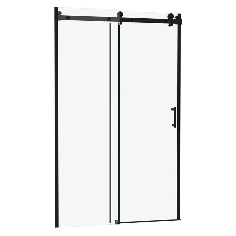 48"W x 76"H Black Stainless Steel Single-Slide Shower Door with 8mm Tempered Glass – Walk-Through Opening
