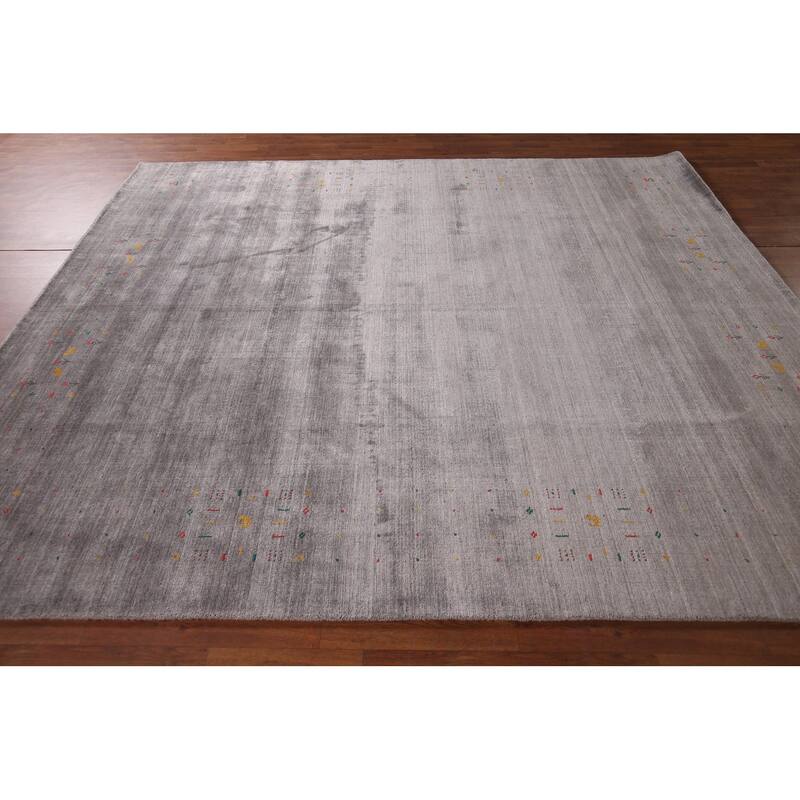 Gray Gabbeh Indian Area Rug Handmade Silk Carpet - 7'10"x 9'7"