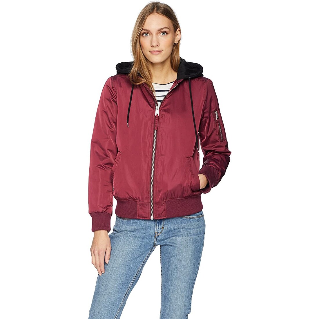 Levi's classic flight satin bomber jacket with jersey hood Clearance