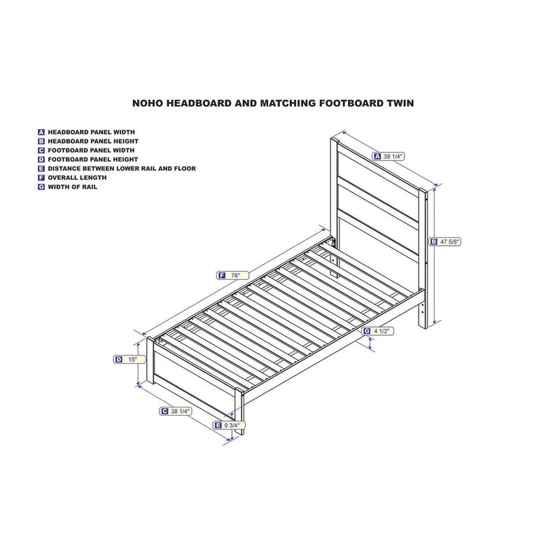 NoHo Twin Platform Bed with Matching Footboard in Grey