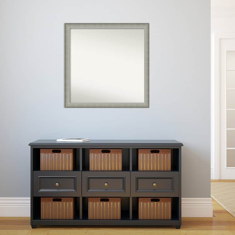 Non-Beveled Bathroom Wall Mirror - Elegant Brushed Pewter Narrow Frame