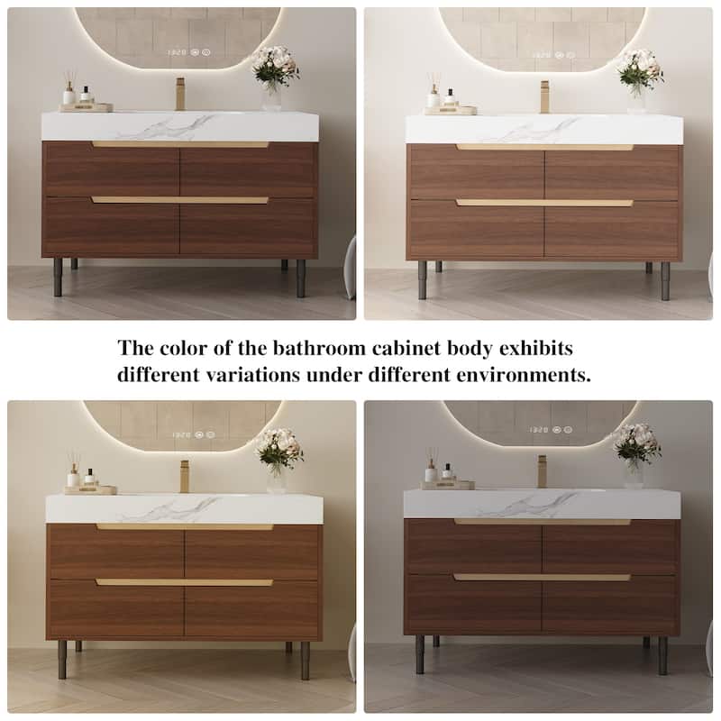 35.4" Farmhouse Bathroom Vanity with Sintered Stone Top, Undermount Sink, 4 Soft-Close Drawers, Free-Standing or Wall Mounted