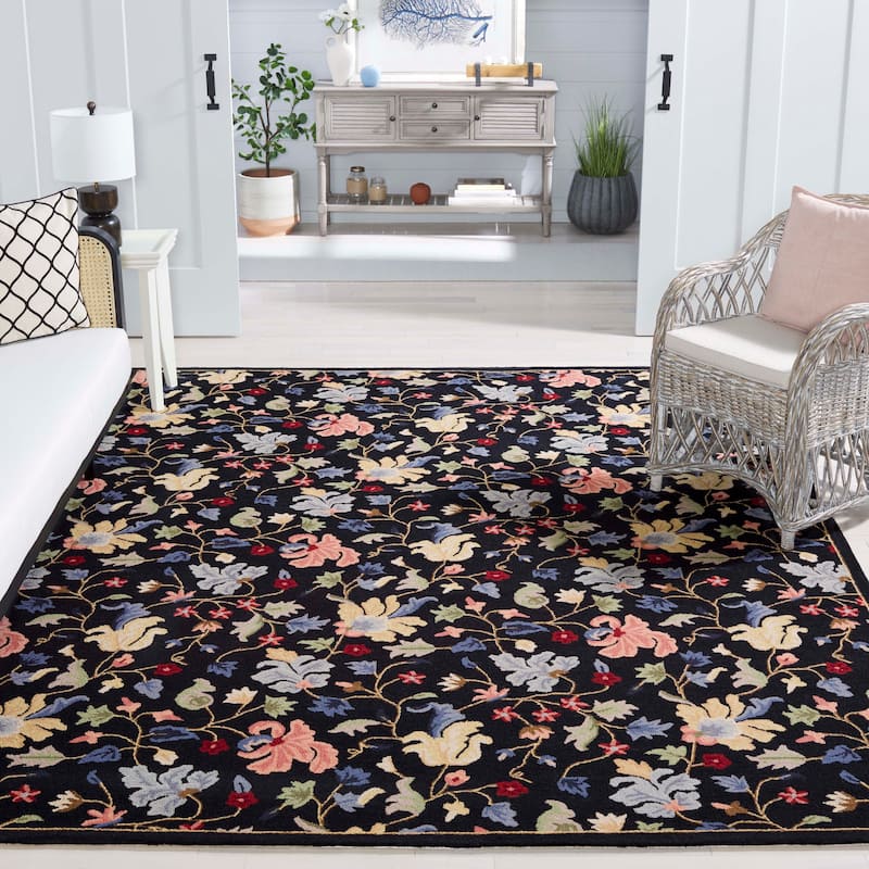 SAFAVIEH Handmade Chelsea Dineke French Country Floral Wool Rug - 8' x 10' - Black/Red