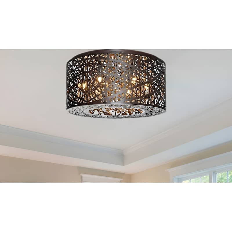 15.7" Wide Metal Flush Mount with Crystal Accent Bird Nest Modern Laser-Cut