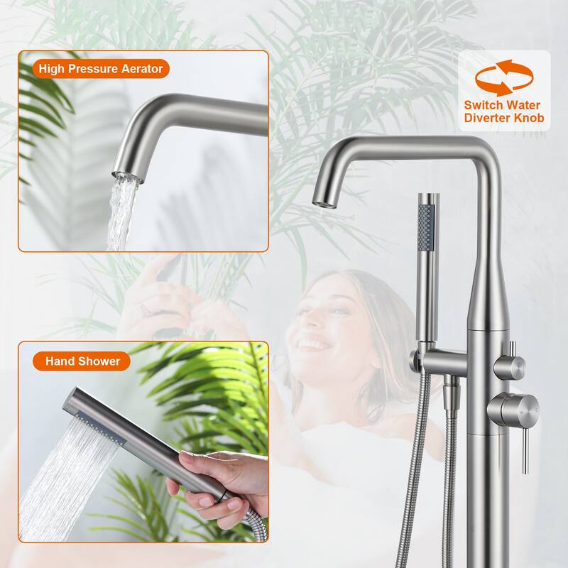 WOWOW Minimalist Freestanding Bathtub Faucet with Handheld Shower