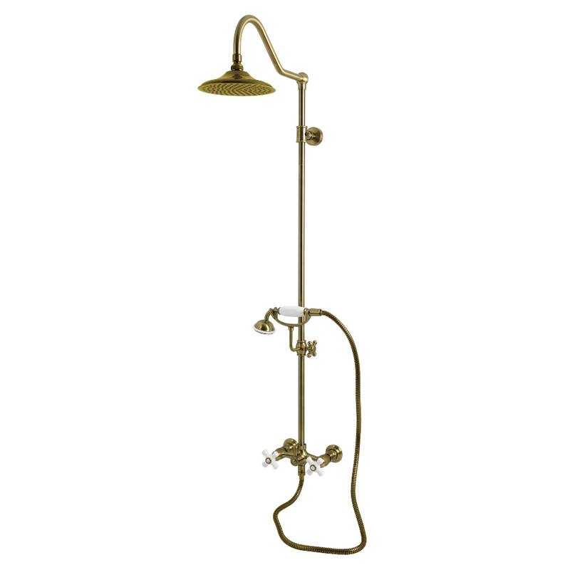 Kingston Brass Kingston Wall Mount Rain Drop Shower System with Hand Shower - Antique Brass