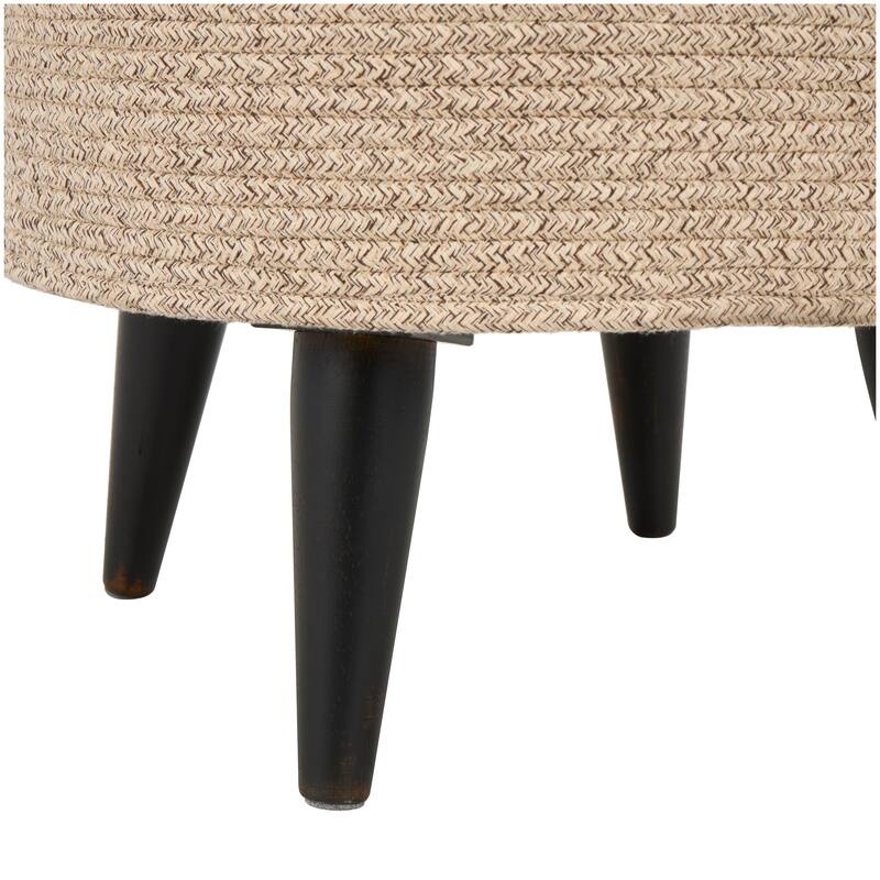 Light Gray or Beige Polyester Chevron Textured Stool with Black Wooden Legs