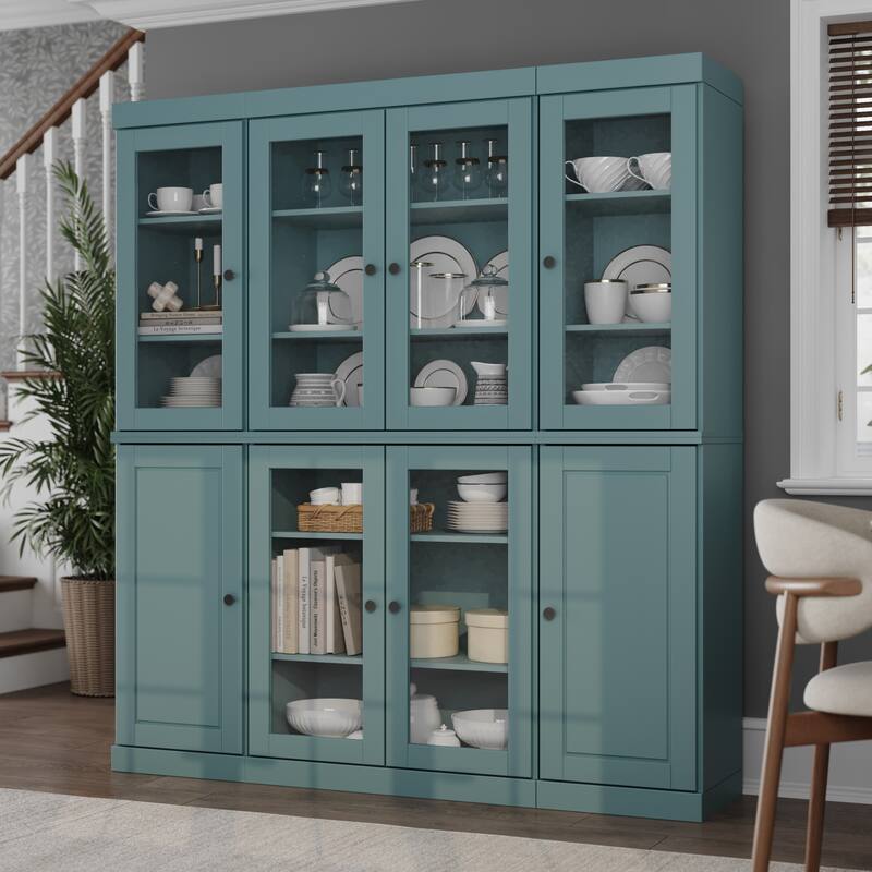 Palace Imports 100% Solid Wood 65" Kitchen China Pantry Cabinet - 65" x 71.5" - Aqua - 6 Clear Glass-2 Solid