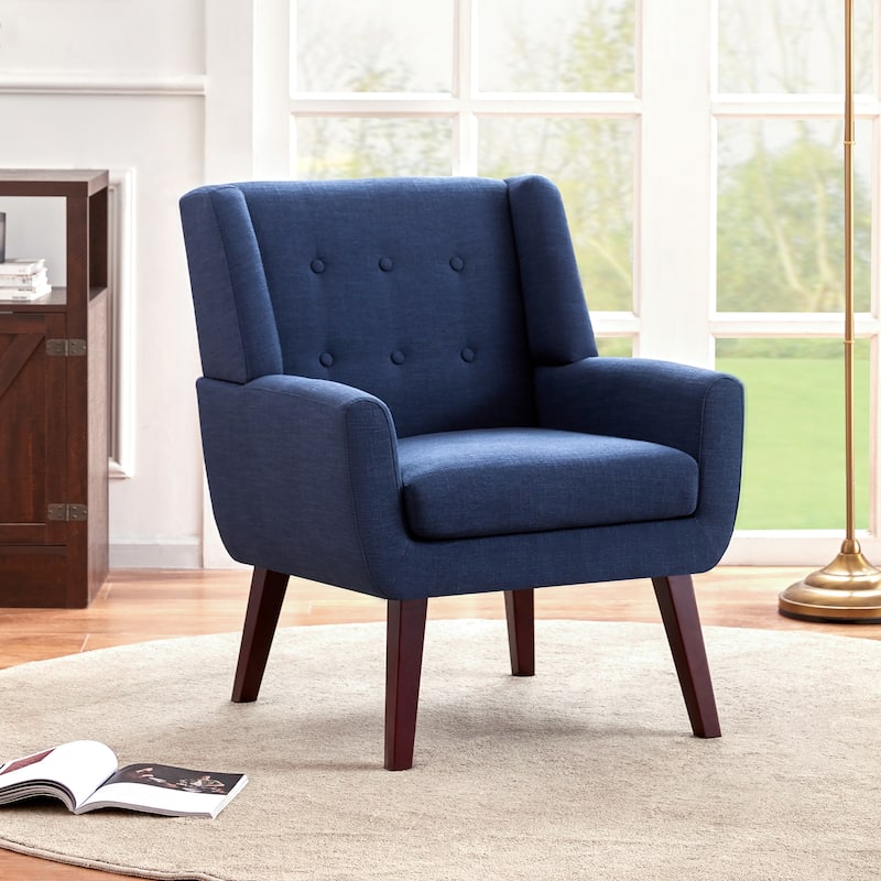 HUIMO Modern Linen Upholstered Armchair Tufted Accent Chair - Dark Blue