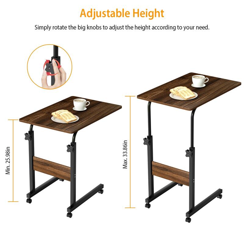 3 Tiers Adjustable C-Shaped Side Table with Rolling Wheels for Living Room or Bedroom