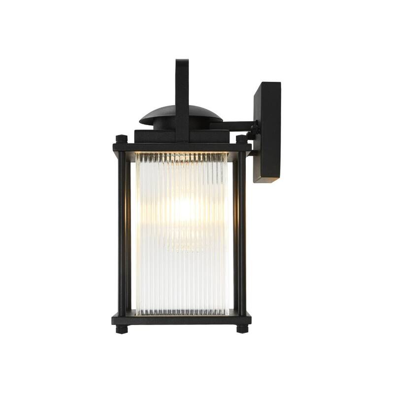 Rectangle Ribbed Glass Cage Outdoor Wall Sconce Porch Light