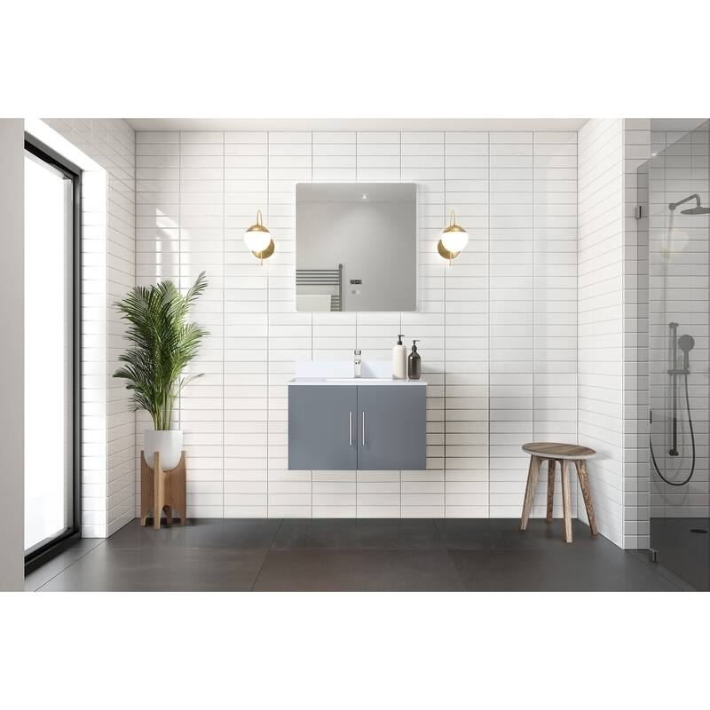 Geneva 30 in. W x 22 in. D Dark Grey Bath Vanity, Cultured Marble Top, and 30 in. LED Mirror
