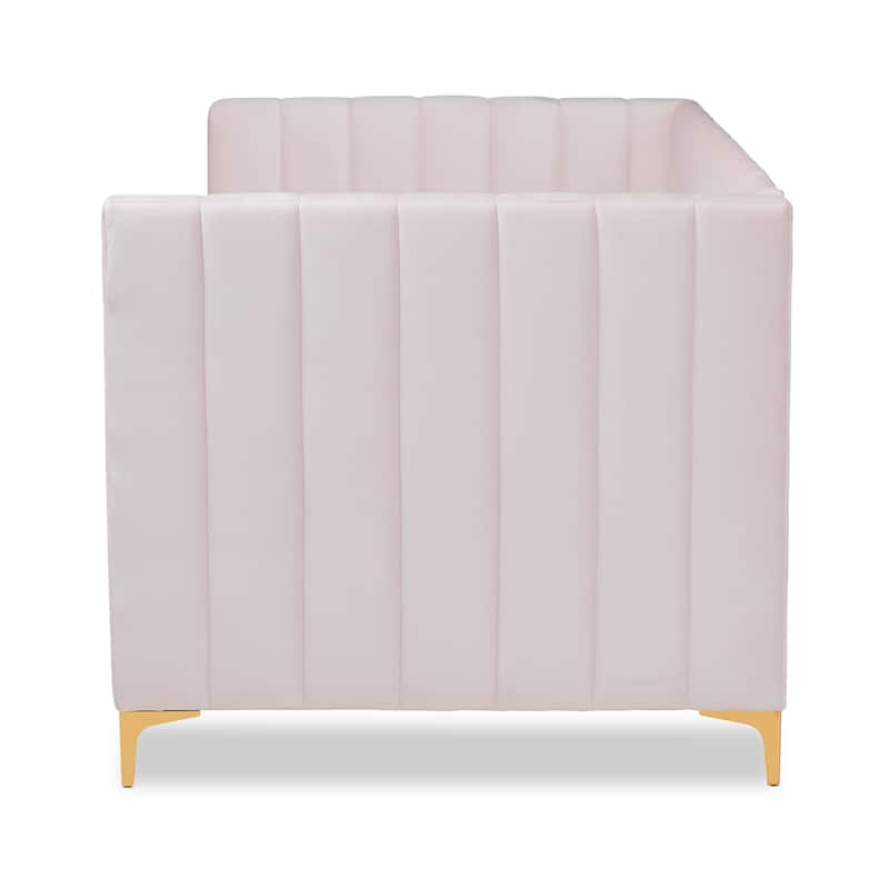 Oksana Light Pink Velvet and Gold Finished Daybed