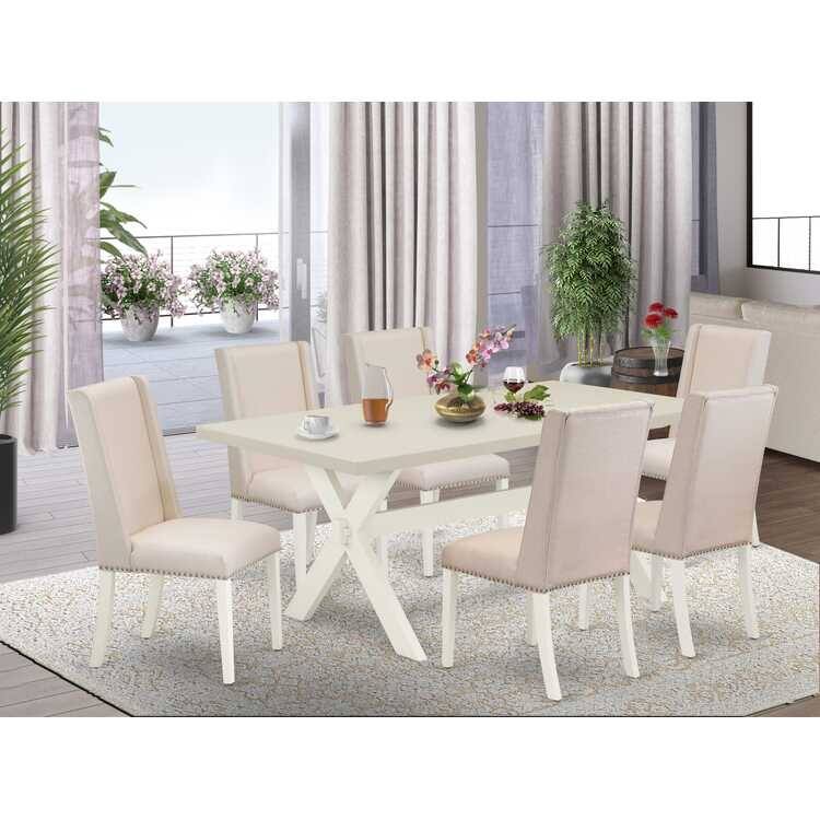 Modern 7-Piece Dining Set - Rectangular Table & 6 Parsons Chairs - Hardwood Frame - 72