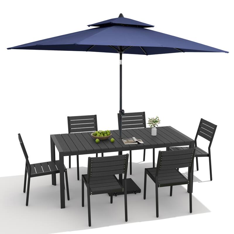 9/11-Piece Outdoor Dining Set Aluminum Table and Stackable Chairs w/10 ft Umbrella and Base