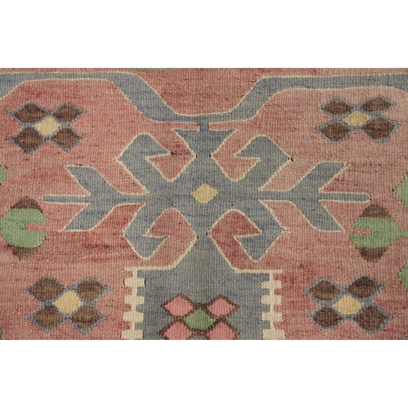 Hand Woven Oriental 100% Wool Carpet Southwestern Tribal Pink Kilim Area Rug - 10' 5'' X 5' 0''