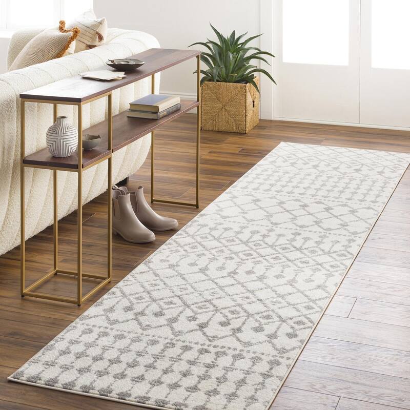Livabliss Bohemian & Eclectic Chester Diamond Area Rug - 2'7" x 12' - Light Grey