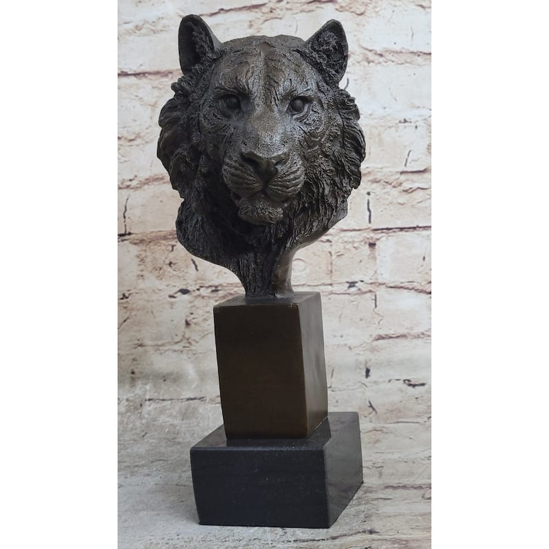 Tiger Bronze Metal Bust Statue Sculpture Tigers Head Marble Base 10 Inches X 5 Inches