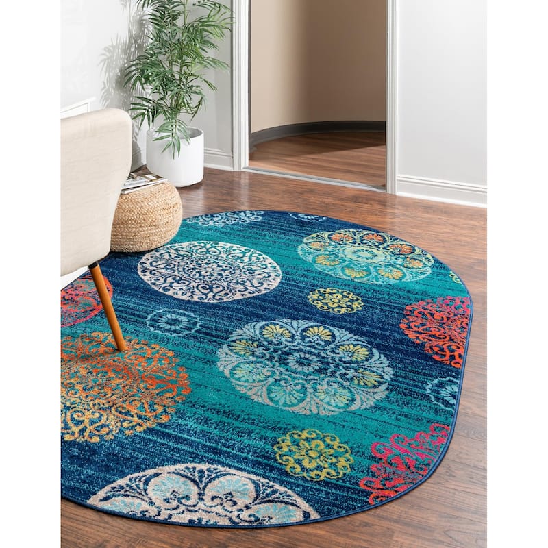 Contemporary Chorisia Collection Area Rug - 7'10"x10' Oval - Navy Blue