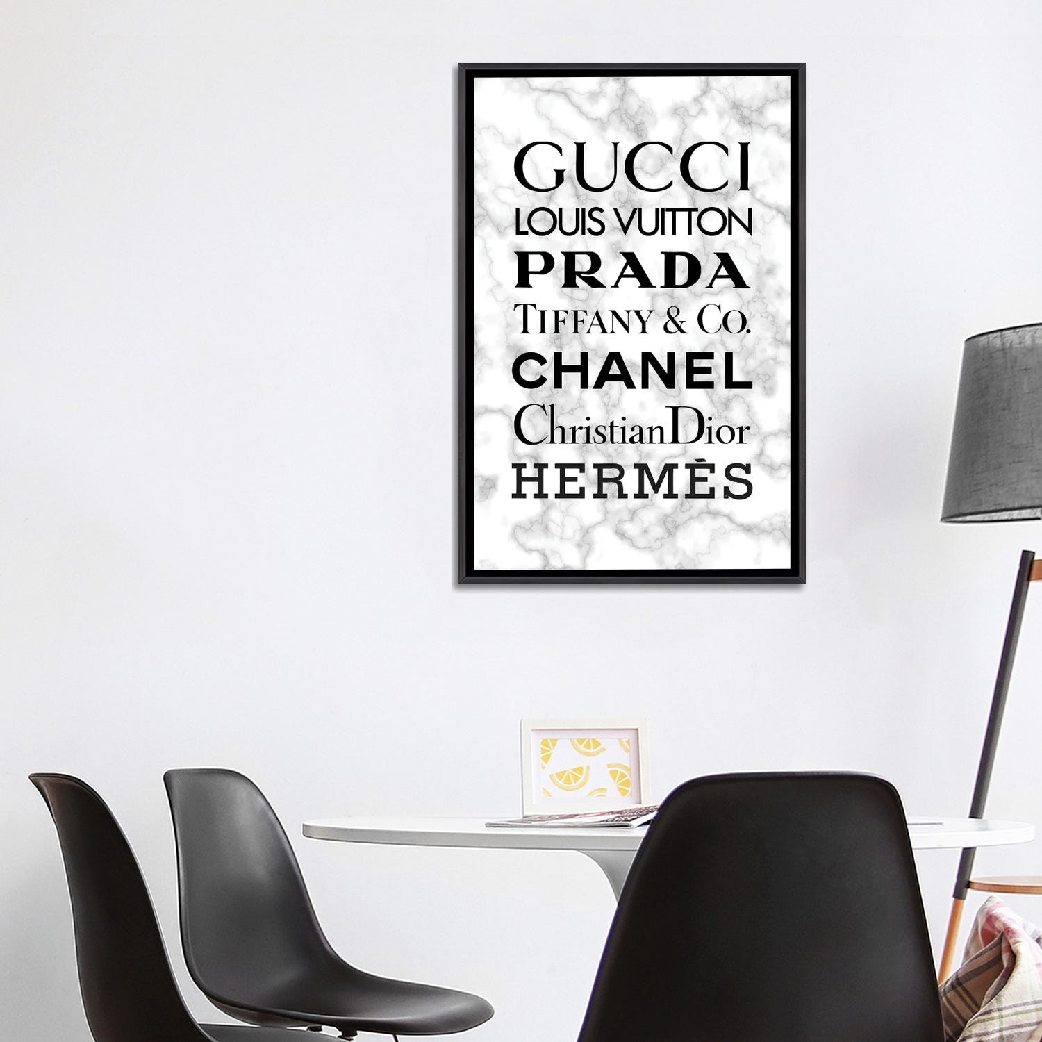 Framed Canvas Art (White Floating Frame) - Marble Brands by Martina Pavlova ( Fashion > Fashion Brands > Hermès art) - 26x18 in